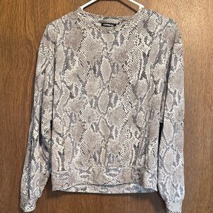 Express Snake Print Long Sleeve Sweatshirt in Gray and Cream